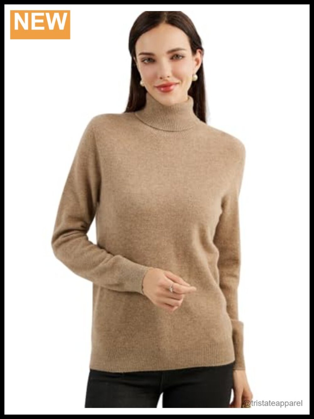 100% Pure Cashmere Turtleneck Sweater Long Sleeve Seamless Knit